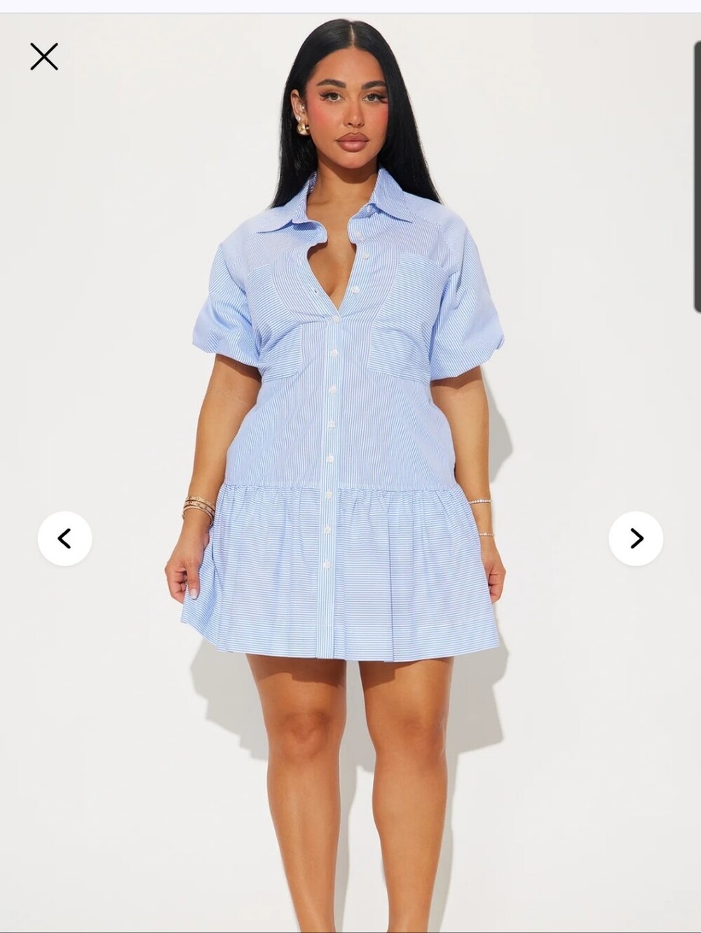 Brand New Light Blue Striped Button-Front Shirt Dress